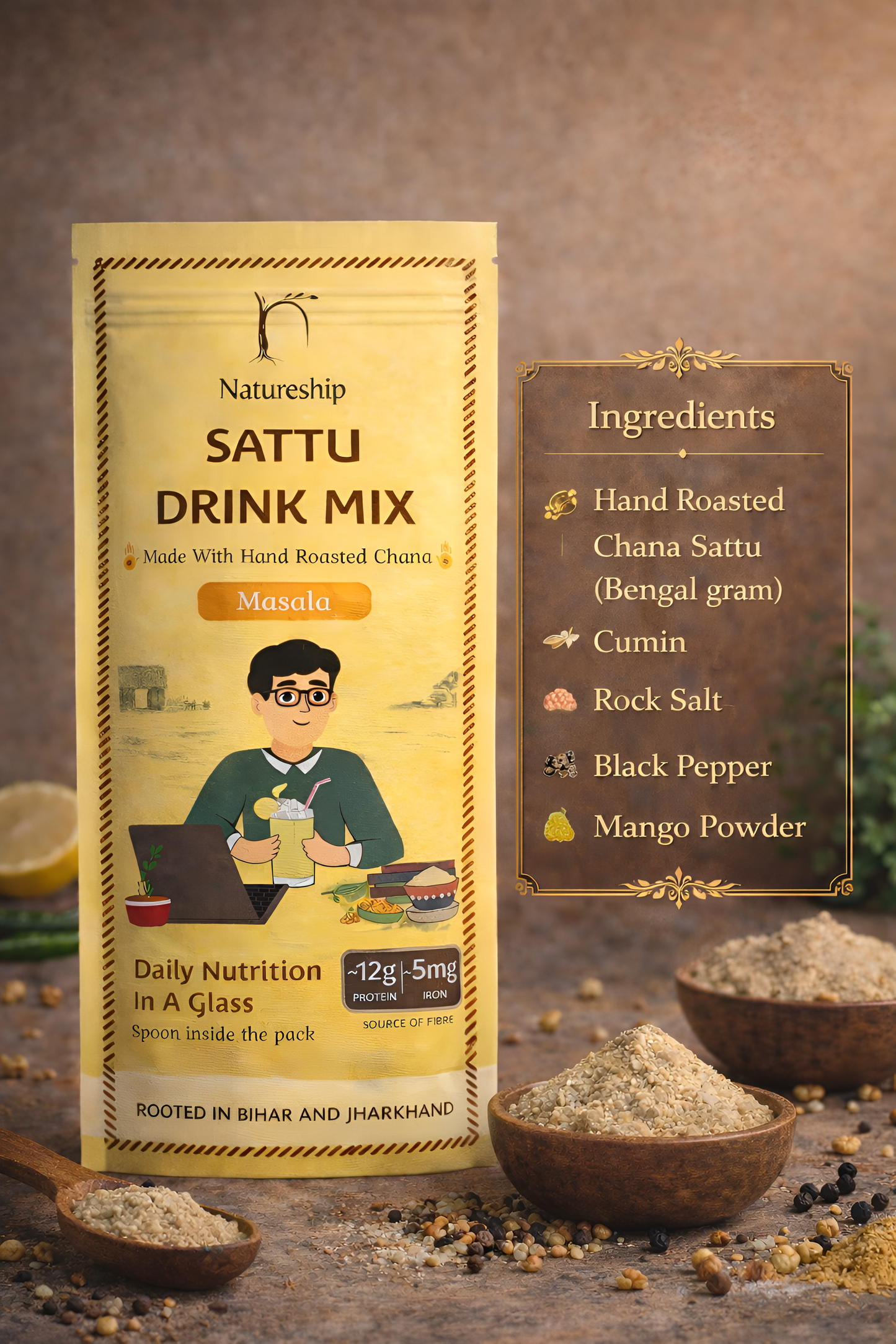 Everyday Health Drink - Hand Roasted Chana Sattu & Masala | 54gm | Pack of 12 & 21