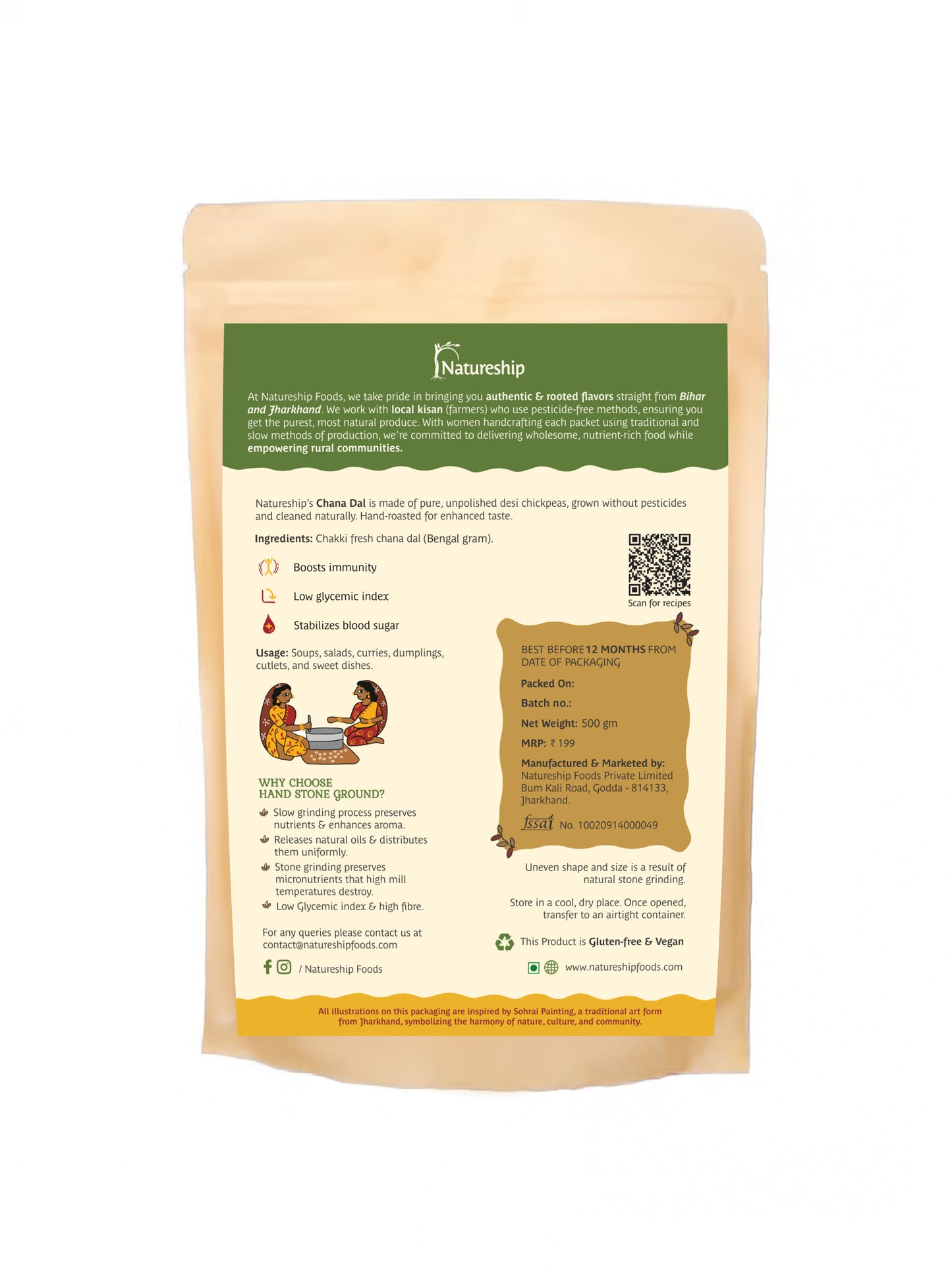 Chana dal – | Roasted & Stone-Ground by Hand (45–60 Rotations/Hour) | Chemical free| High Protein| From Bihar & Jharkhand