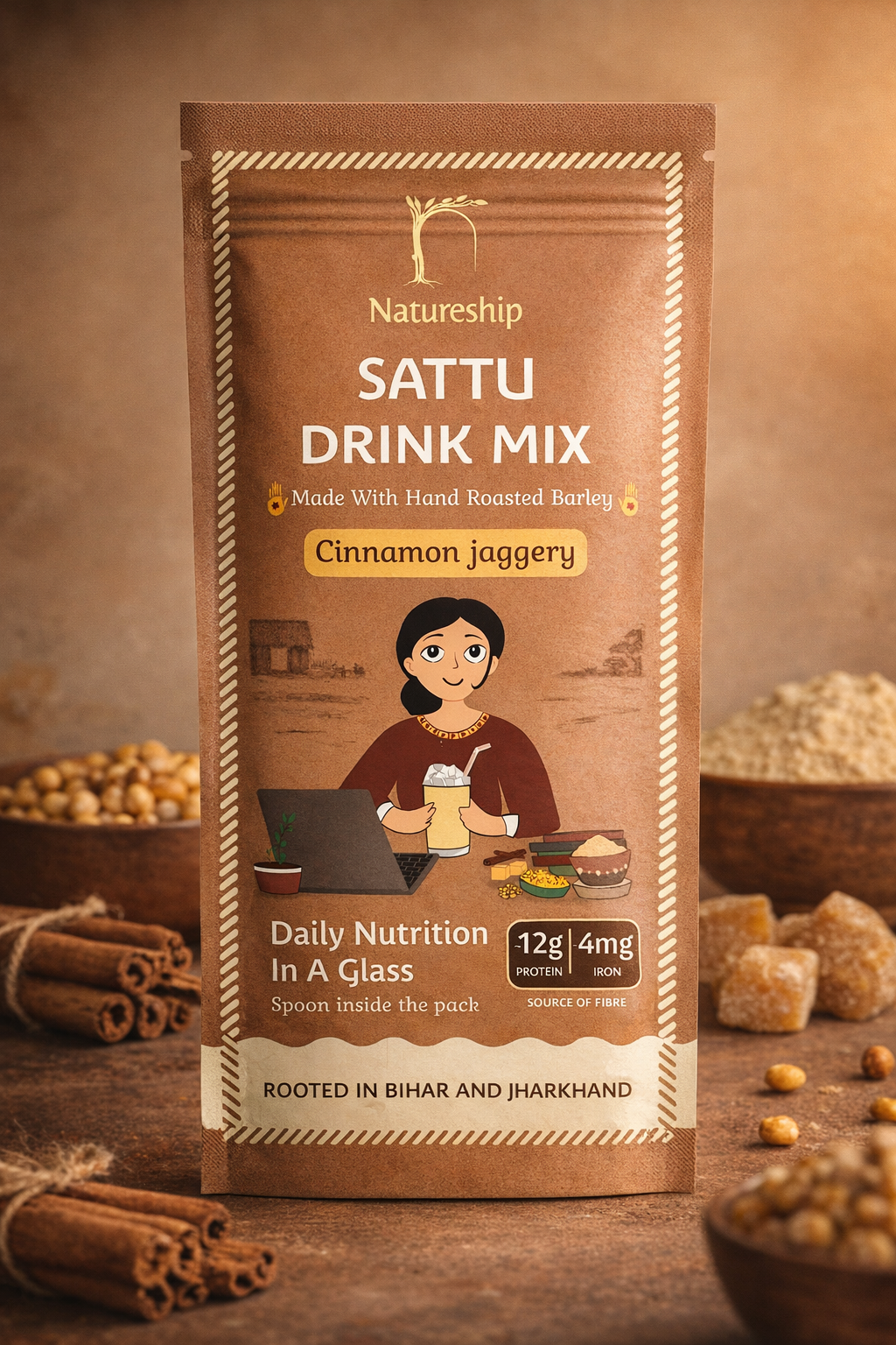 Everyday Health Drink - Hand Roasted Barley Sattu, Jaggery & cinnamon