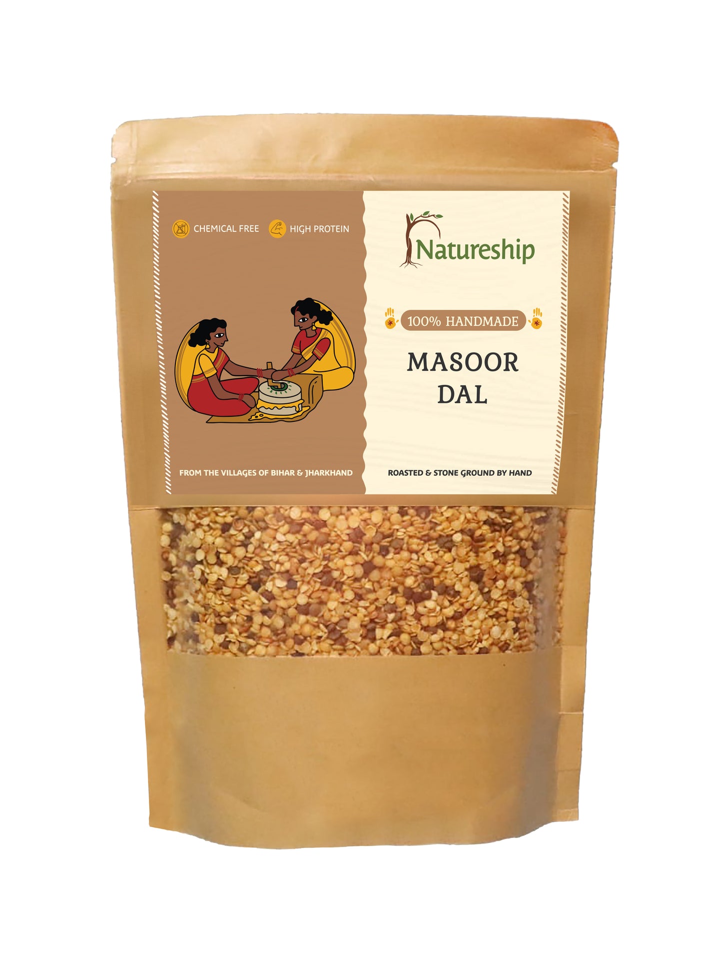 Masoor dal – | Roasted & Stone-Ground by Hand (45–60 Rotations/Hour) | Chemical free| High Protein| From Bihar & Jharkhand