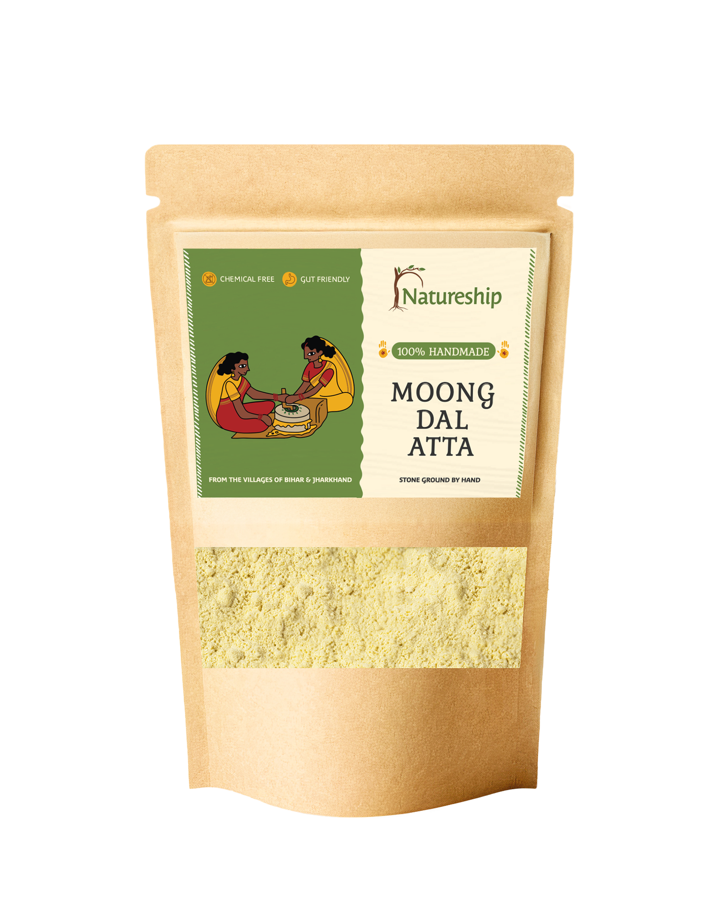 Moong dal flour – | Roasted & Stone-Ground by Hand (45–60 Rotations/Hour) | Chemical free| High Protein| From Bihar & Jharkhand