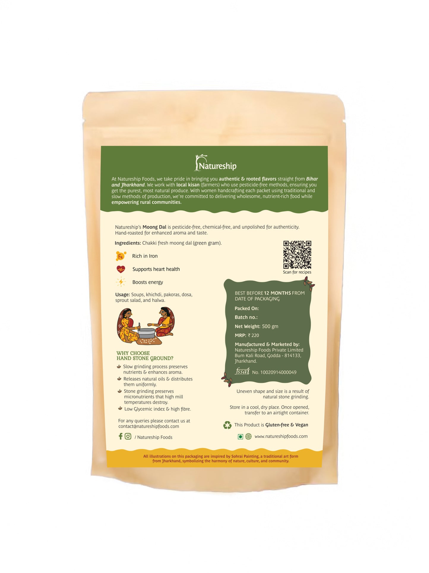 Moong dal – | Roasted & Stone-Ground by Hand (45–60 Rotations/Hour) | Chemical free| High Protein| From Bihar & Jharkhand