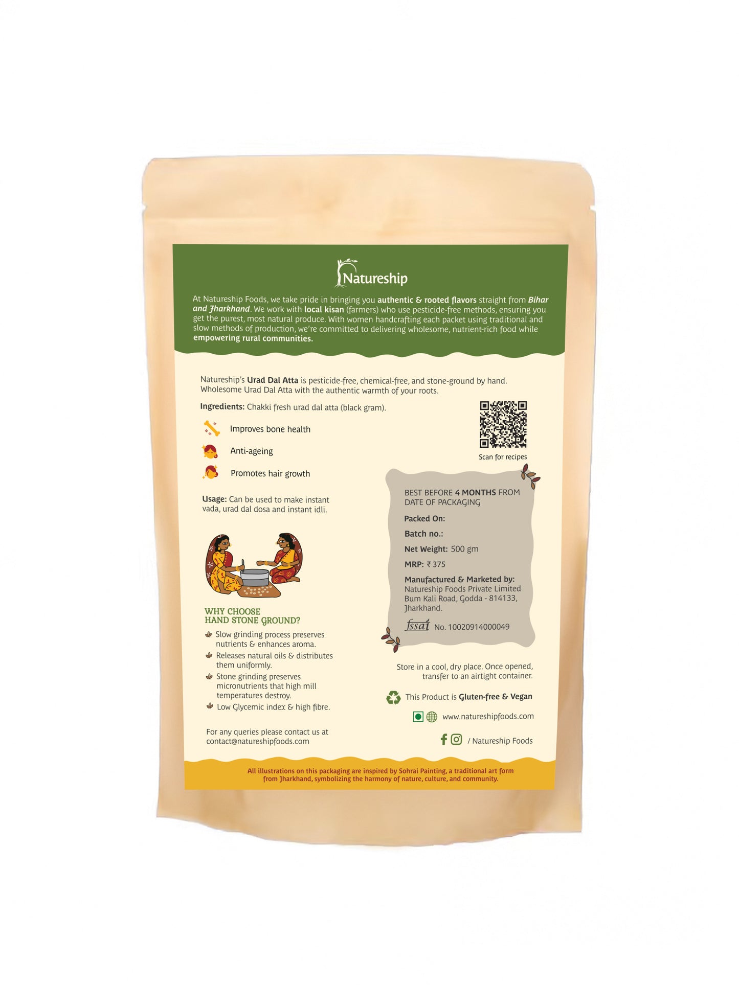 Urad dal flour– | Roasted & Stone-Ground by Hand (45–60 Rotations/Hour) | Chemical free| High Protein| From Bihar & Jharkhand