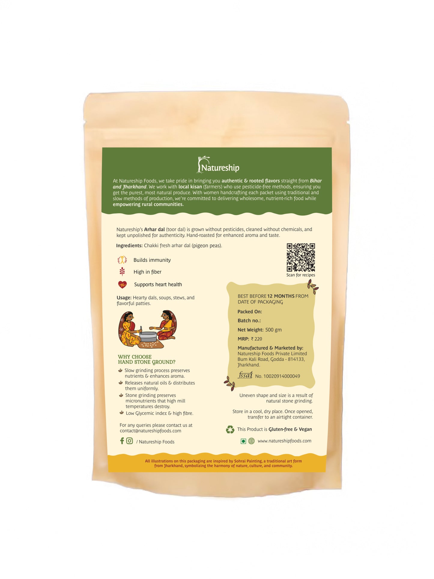 Arhar dal – | Roasted & Stone-Ground by Hand (45–60 Rotations/Hour) | Chemical free| High Protein| From Bihar & Jharkhand