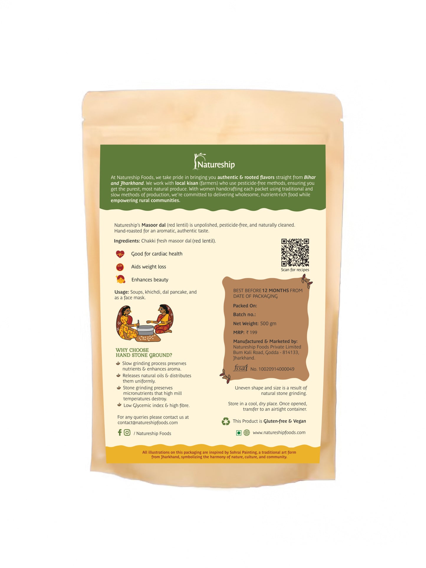 Masoor dal – | Roasted & Stone-Ground by Hand (45–60 Rotations/Hour) | Chemical free| High Protein| From Bihar & Jharkhand
