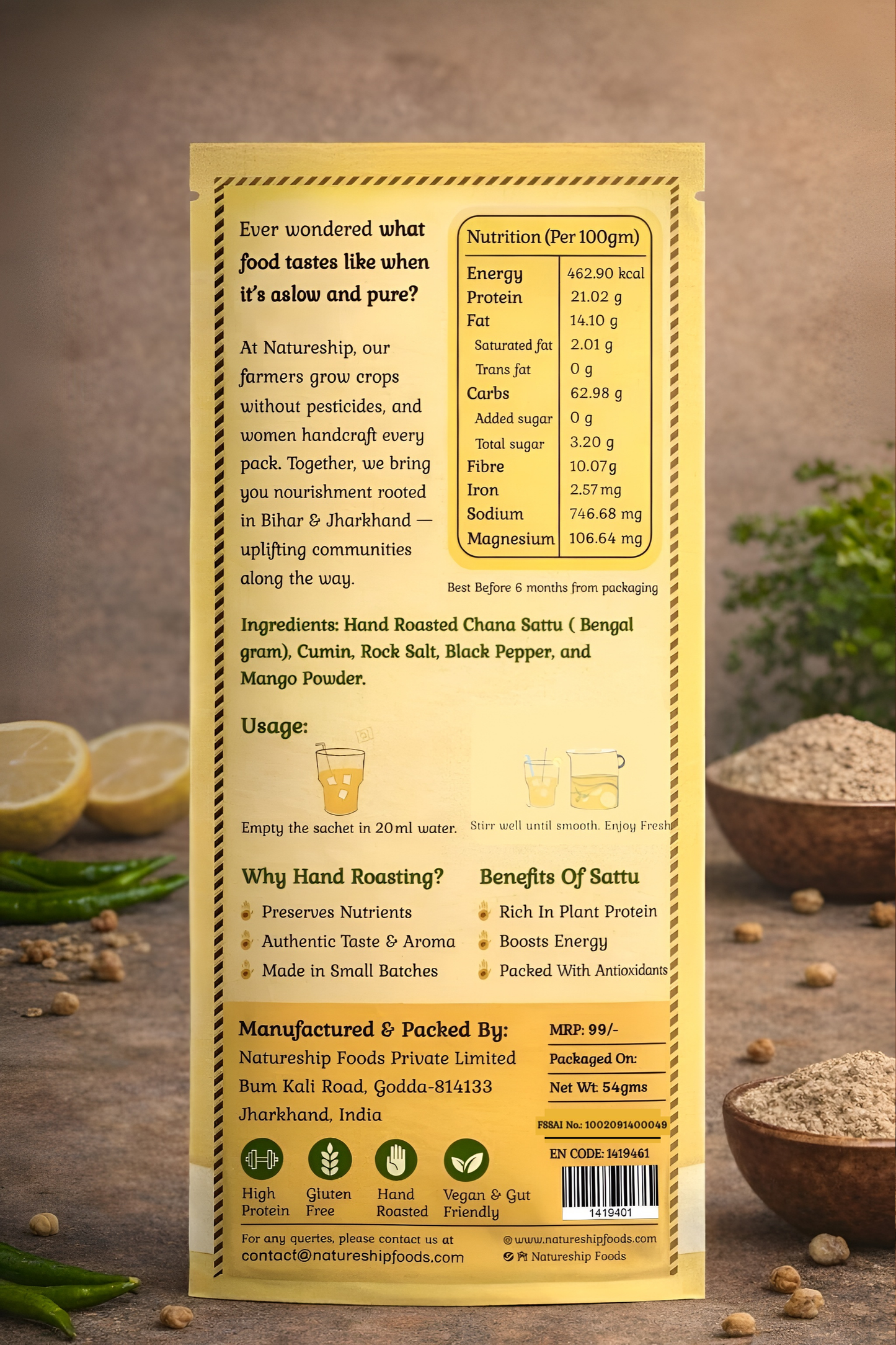 Everyday Health Drink - Hand Roasted Chana Sattu & Masala | 54gm | Pack of 12 & 21