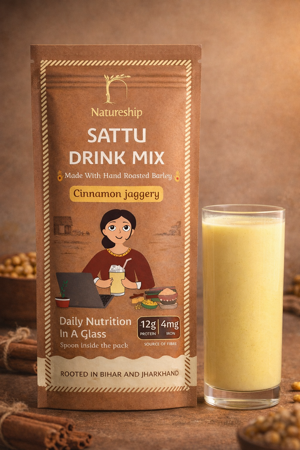 Everyday Health Drink - Hand Roasted Barley Sattu, Jaggery & cinnamon
