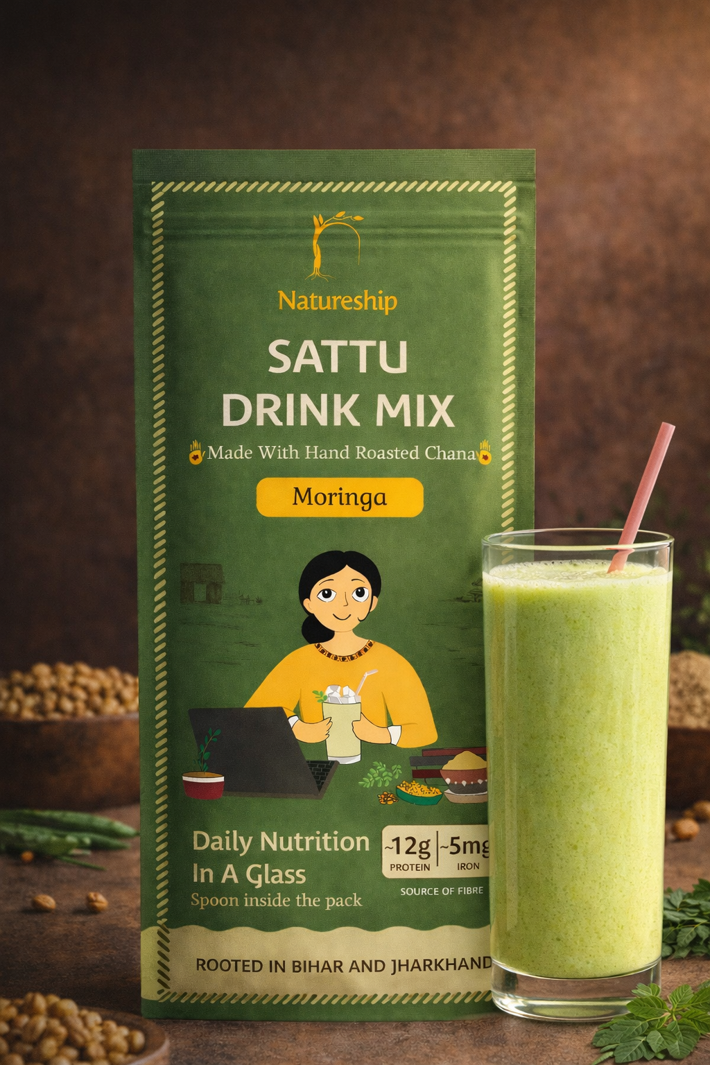 Everyday Health Drink - Hand Roasted Chana Sattu & Moringa