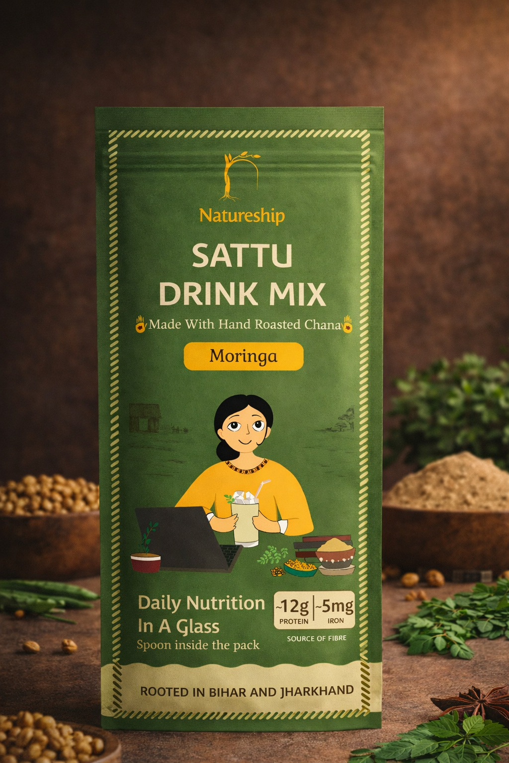 Everyday Health Drink - Hand Roasted Chana Sattu & Moringa